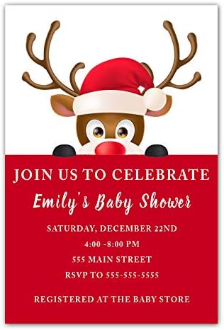 30 Покани Коледа Baby Shower Party Персонализирани Карти Raindeer Фотохартия