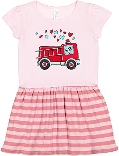 inktastic Valentine Fire Truck with Сладко Dalmatian and Hearts Toddler Dress