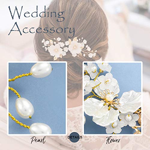 Unicra Flower Bride Wedding Hair Vine Gold Bridal Hair Piece Leaf Hair Accessories Pearl Headpieces Бижута за Жени и Момичета