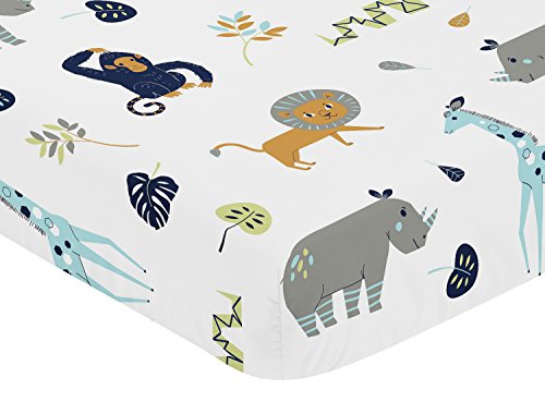 Тюркоазено и Тъмно синьо Safari Animal Бебе или Toddler Fitted Crib Sheet for Mod Jungle Collection by Sweet Jojo Designs