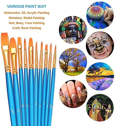 BOSOBO Paint Brushes Set, 2 Pack 20 Pcs Round Pointed Съвет Paintbrushes Nylon Hair Artist Acrylic Paint Brushes for Oil,