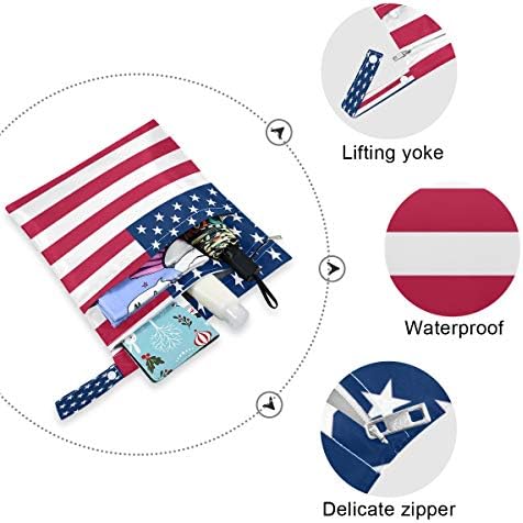 KEEPREAL American Flag Wet Dry Bag for Cloth Diaper&Swimsuit,Travel & Beach - Водоустойчив Мокри чанти - идеални за Мокри дрехи, Тоалетни принадлежности, 2 опаковки