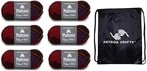 Patons Knitting Yarn Classic Wool DK Superwash Aran 6-Skein Factory Pack (Same Боядисват Лот) 246012-12008 Пакет with 1 Artsiga Crafts Project Bag