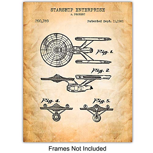 Star Trek Patent Art Prints - Vintage Wall Art Poster Set, Chic Rustic Home Decor for Game Room, Play Room, Family Room,