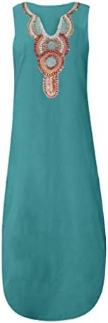 Handyulong Дамски Рокли Плюс Размера на Ретро V-образно деколте Boho Maxi Dress Висок Сплит Случайни Свободен Плажен Коктейл Сарафан