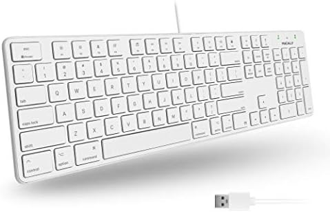Macally Slim USB Wired Keyboard for Mac and Windows PC - пълен размер клавиатура 104 клавиши и 16 клавиши - Съвместима