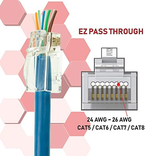LINKUP - Snagless Cat6 UTP RJ45 Конектори EZ Pass Through Ends | Ethernet Cat 6 8P8C Solid Plug | UTP Gigabit Round Кабел