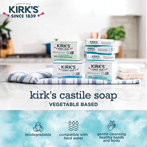 Castile Soap Bar by Kirk's | Естествен сапун за мъже, жени и деца | Премия Кокосово масло | Формула за чувствителна кожа,