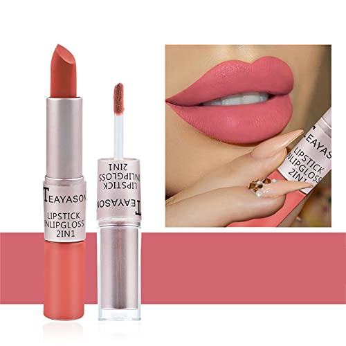 Lip and Glazed Lipstick 2 In 1 Комплект Double Head Matte Lip Gloss Lipstick Makeup Long Lasting Matte Finish Waterproof Lightweight Easy to Color and Remove