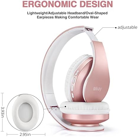 Безжични Bluetooth Слушалки за момичета: MKay Kids Headphones Over Ear Bluetooth 5.0 for School| HiFi Stereo Сгъваема