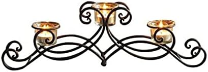 Adeco Желязо Table Top Свещ Holder ,Декоративна Свещ Centerpiece,Черно с Антични гарнитури Свещници за Декорация на дома