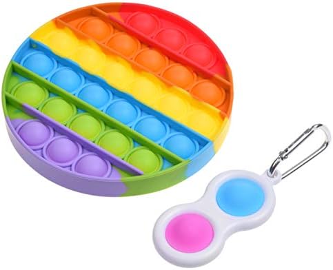ЕКО-РАЗТОПЕН 2X Sensory Fidget Toys - Rainbow Round Push to Pop Bubble and Ключодържател Dimple Toy (2 мехур) - Colorful