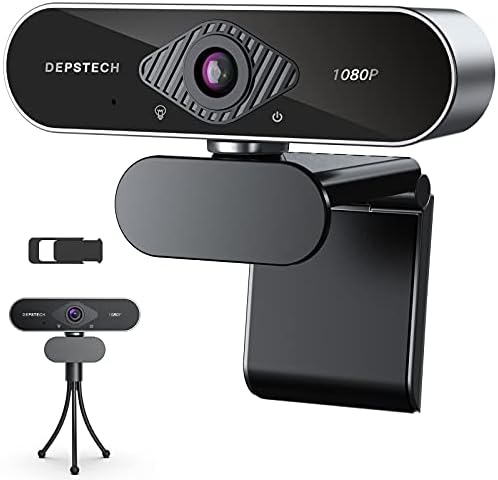 Уеб камера с микрофон, DEPSTECH 1080P HD Уеб-камера с Автоматична Корекция на Осветяването за Настолен компютър/Лаптоп,