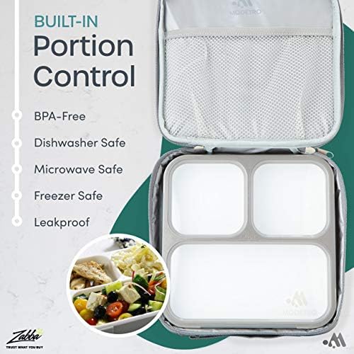 Modetro Bento Lunch Box for Kids & Adults - Ултратънък Хранителната контейнер с 3 Отделни Затегнати Отделения - Тъмно сив