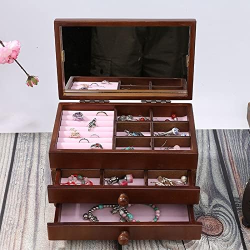 Кутия за съхранение на събрание на бижута кутия за бижута с дървена кутия за съхранение на бижута, бижута обеци гривни