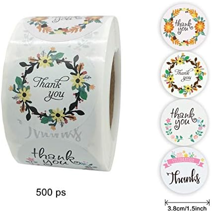 LESTHAN8 Thank You Label Sticker Roll 1.5 Кръг Kraft 500ps Sealing Stickers for Christmas Gifts, Weddings, Giveaways, Bridal Shower, Party and Small Business (Thank You Stickers Floral)
