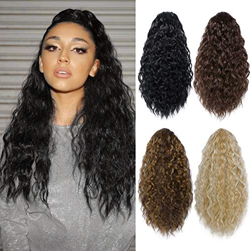 BOMFLUOUS Drawstring Опашка Extension for Women, Synthetic Natural 14 Inch Short Wavy Clip in Опашка Hair Extensions Dark