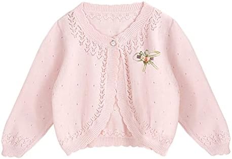 QinCiao Baby Girls Long Sleeve Bolero Cardigan Shrug Single Button Cropped Knitted Sweater Яке Girls Dress Cover Up