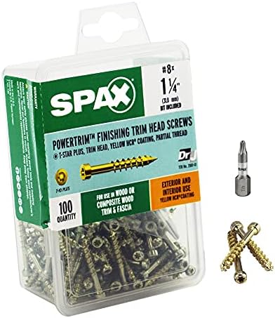 SPAX 8 x 1-1/4 PowerTrim HCR Trim Screw, жълт (100 броя в кутия)