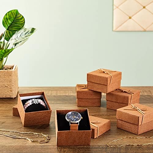 6 опаковъчни малки подарък кутии с капак и кадифена вложка за бижута, гривни, брелков (3,5 х 3,5 х 2.3 инча)