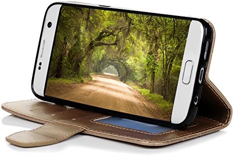 Galaxy S7 Edge Case, Премиум PU Кожа с Релефно Лист Лаптоп Портфейла Капак с Поставка за Кредитна карта ID Слот Магнитна