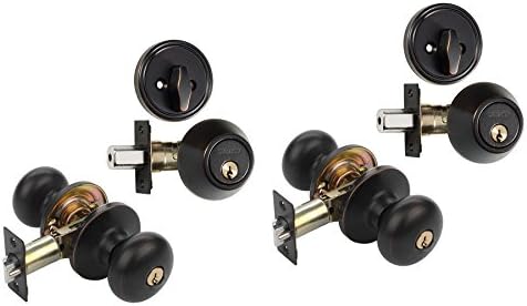 Dynasty Hardware CP-TAH-12P, Tahoe Entry Door Knob Lockset and Single Cylinder долен език Combination Set, Aged Oil Rubber