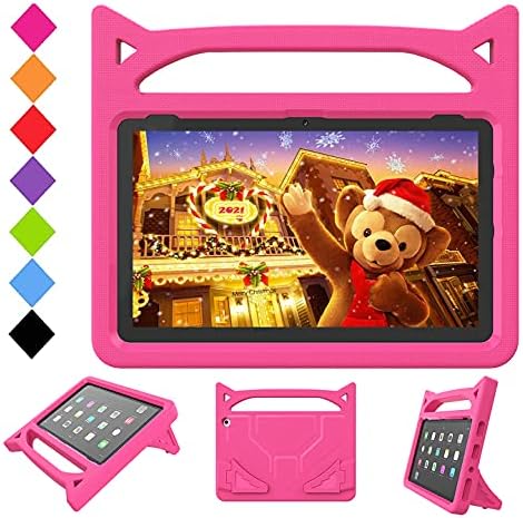 Fire HD 10 Tablet Case for Kids(11th Generation, 2021 Release)-SHREBORN Kids Friendly устойчив на удари калъф с поставка за химикалки за чисто нови таблети на Kindle Fire HD 10 Plus и 10 Детски Pro-Розов