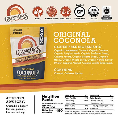 GrandyOats Original Coconola без глутен рецепти Free Granola - Сертифицирана органична, paleo-лесни, без ГМО, без зърнени
