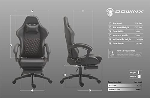 Dowinx Gaming Chair Office Chair PC Chair Massage with Lumbar Support, Racing Style ПУ Leather High Back Adjustable Swivel