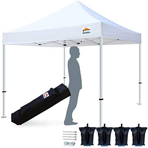 Tistent 10'x10' Ez Pop Up Навес Tent Commercial Instant Shelter with Heavy Duty Carrying Bag, 4 Навес Sand Bag White