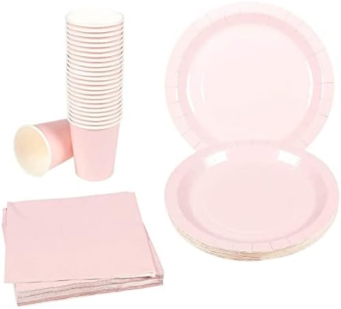 Еднократни прибори за хранене - 24-Set Paper Tableware - Аксесоари за вечеря на 24 гост, включително хартиени чинии, салфетки