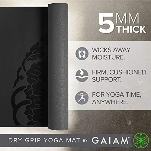 Gaiam Yoga Mat - Premium 5mm Dry-Grip Thick Non Slip Exercise & Fitness Mat for Hot Yoga, Pilates & Floor Workouts (68