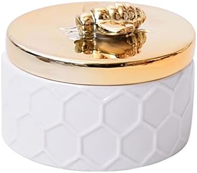HGVVNM Ковчег за съхранение на бижута Кръгла форма пчелите Насекомо покриване на Керамични клетка ковчег за съхранение
