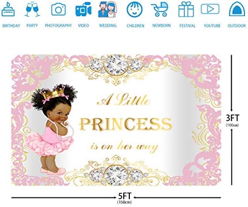 5x3ft Royal Принцеса Baby Shower Фон за Момичета Розово Злато Babyshower Вечерни Украса Сладко Малко Момиче Розови Цветя