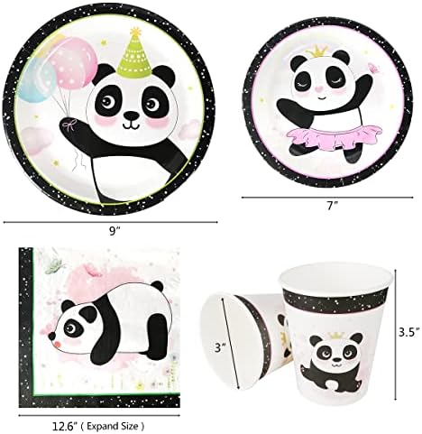Cieovo Panda Party Доставки Set for 16 Guests Including Dinner Plates, Десерт Plates, Lunch Napkins, Cups for Panda Theme Birthday Baby Shower Wedding Activity Party Decorations