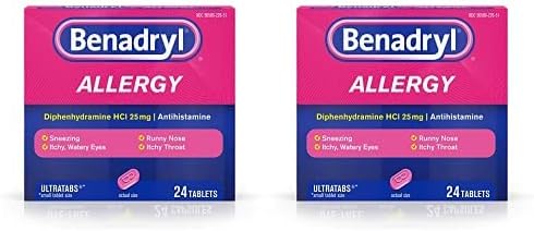 Benadryl Ultratabs Antihistamine Allergy Relief with Diphenhydramine HCl, 24 Count (Pack of 2)