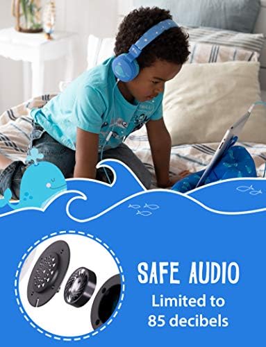 Planet Buddies Kids Headphones, On Ear Headphones for Kids, Volume Safe Сгъваеми Слушалки с Кабел, за Училище, за Пътуване, Телефон, Kindle - Син Кит