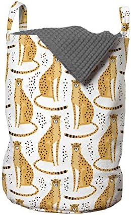 Чанта за дрехи Ambesonne Леопард, Гепарди от семейство Котки Животни Савана, Кошница-кошница с Дръжки на съвсем малък за пране, 13 x 19, Бяло, Бледо-оранжево