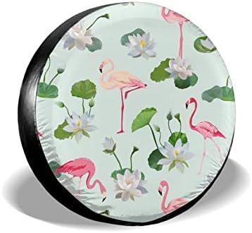 Kanen Flamingo and Waterlily Flowers Spare Tire Cover Universal Sunscreen Waterproof Прах-Proof Wheel Covers Fit for Trailer