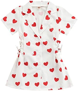 Rtnnsbbfcm / Облечи за Свети Валентин за малки момичета с Къси ръкави и ревери, обличам копчета с Принтом на Сърцето,