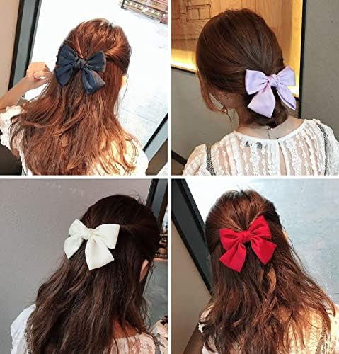 Jsmhh 10 Pack 5.5 Inch Large Шифон Solid Knotted Bowknot Big Hair Bow with Long Ribbon Hair Clips Metal Alligator Barrettes s Ръчно изработени Hair Accessories for Women (Color : 10 Colors)