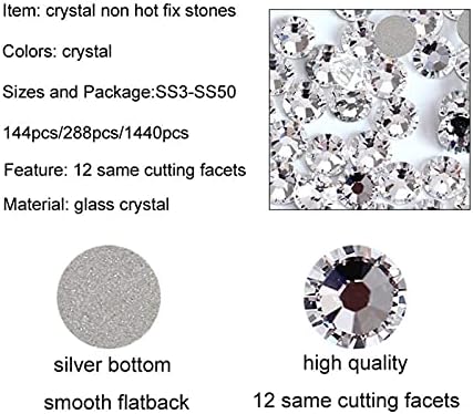 Кристални кристали за нокти SS3-SS50 Flatback Clear Non Hot Fix Кристали Лепило на бижута за нокти (цвят : 0010, размер