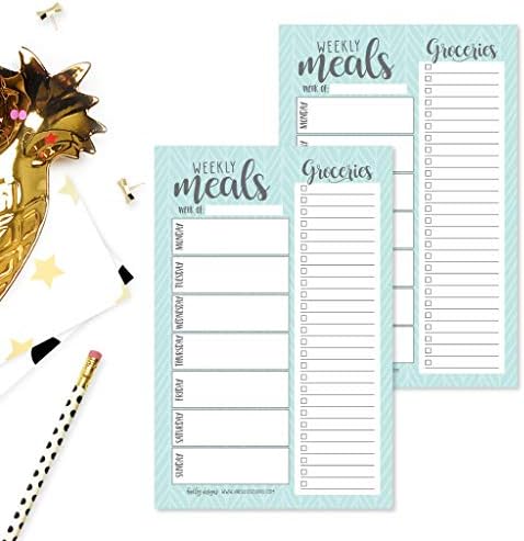 Синьо-Weekly Meal Planning Calendar Grocery Shopping List Magnet Pad for Refrigerator, Magnetic Family Food Pantry Menu