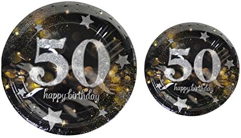 Serves 30 Complete Party Pack | Happy 50th Birthday 9 Dinner Paper Plates 7 Десерт Paper Plates 12 oz Cups 3 Ply Кърпички