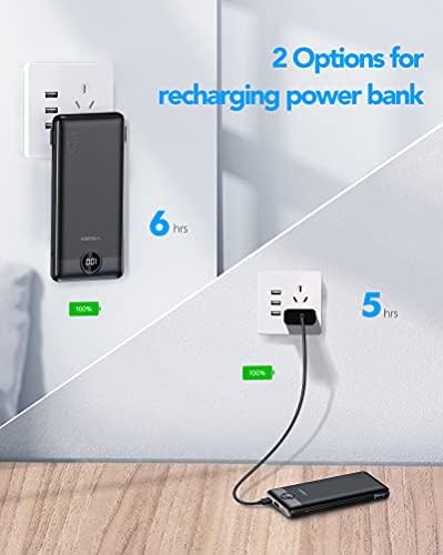 VEGER Преносимо Зарядно за iPhone Вградени Кабели за Бързо Зареждане на USB C Slim 10000 Power Bank, монтиран на стената