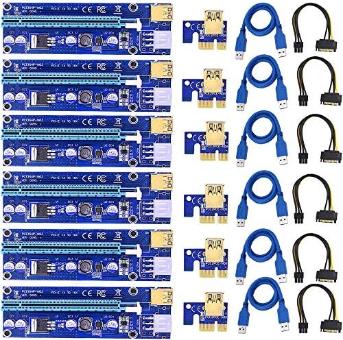6-Pack 009s PCIe Странично 16x to 1x Powered Странично Adapter Card/ 60cm Bue USB 3.0 Extension Cable & 6-Pin PCI-E to