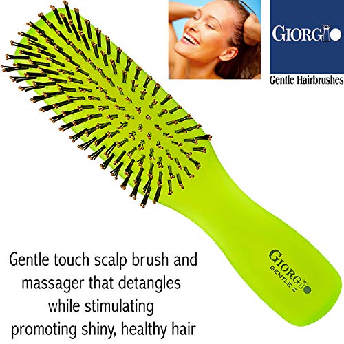 Giorgio GION2G Neon Green 6.25 inch Нежно Докосване Detangler Hair Brush for Men Women & Kids. Мека четина за чувствителна кожа на главата. Влажен и сух за всички типове коса. Четка масажор Скалпа Сти