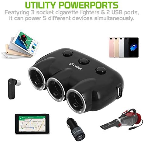 Cellet Multi Port Car Charger 3 DC Socket Cigarette Lighter Adapter с 2 USB Ports Universal Compatible with iPhone 11/11