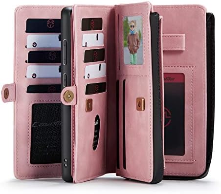 Съвместимост с Мото G Play 2021 Портфейла Case Подвижна чантата [Folio Zipper Cash Storage] Магнитна изкуствена кожа с 15 слотове за карти(Moto G Play 2021, розов)