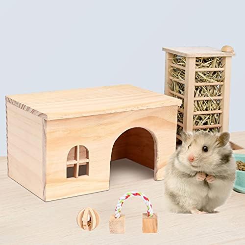 Petmolico Хамстер Дървена Къща, Малки Животни в Естествено Убежище на околната Среда Клетката Играе Хижа с Прозорец и